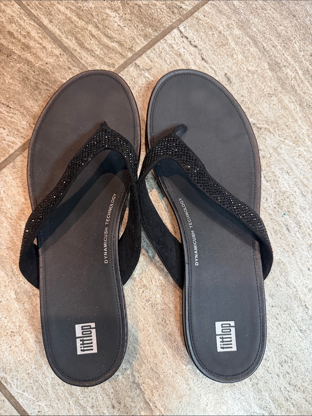FitFlop Black Embellished Thong Sandals - Women's